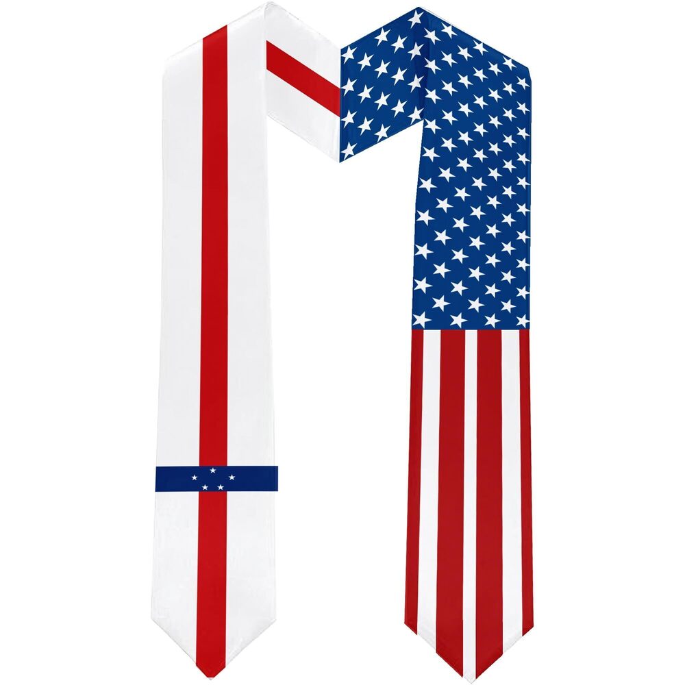 8698 2025 Netherlands Antilles Flag and USA Flag Graduation Stole